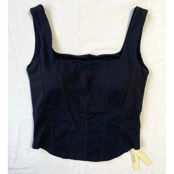 OGL Black Viscose Square Neck Crop Top Size XS Built in Bra NWT - Picture 1 of 7